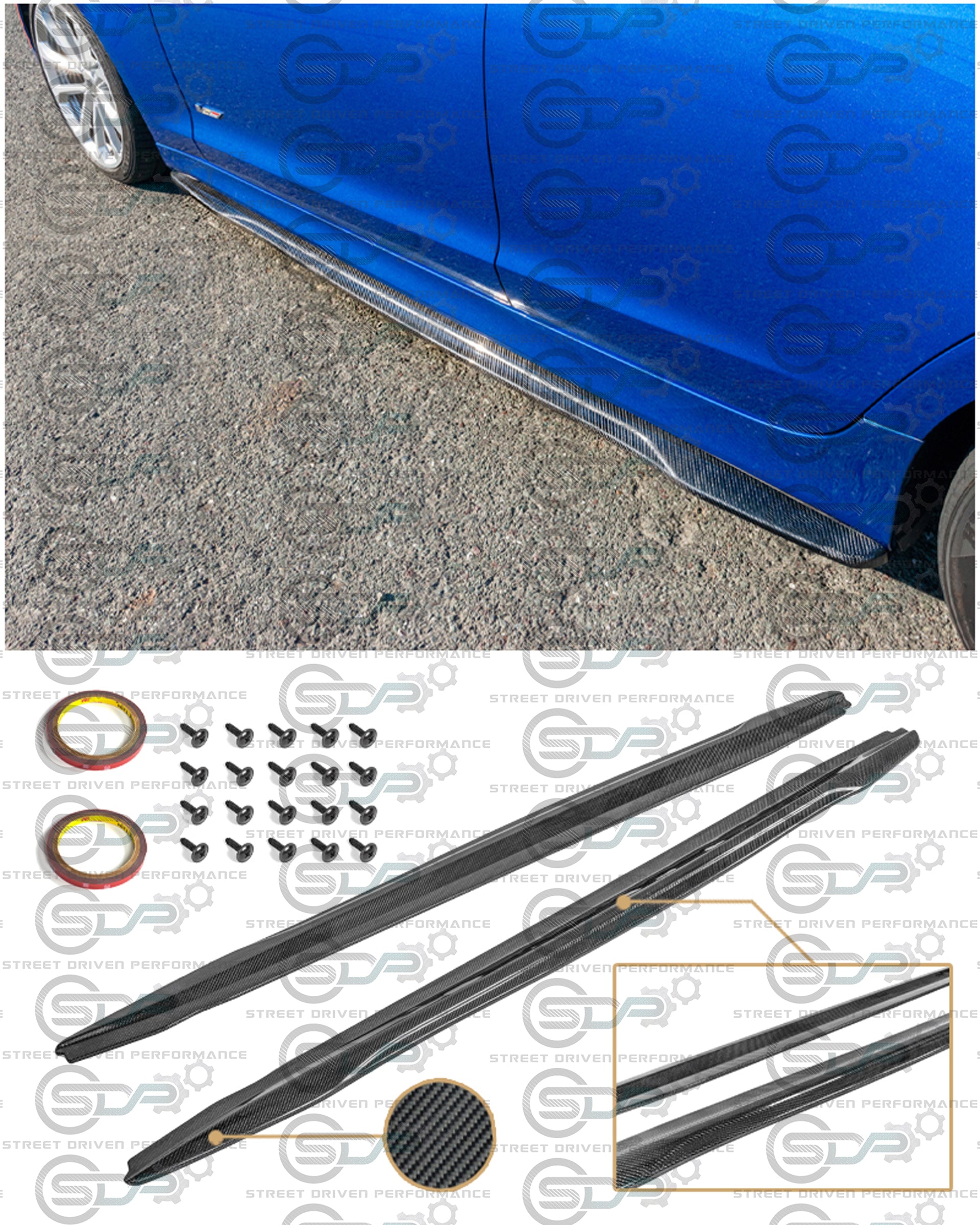 2016-2019 CADILLAC ATS-V CARBON FIBER FRONT SPLITTER & SIDE SKIRTS ROCKER PANELS GROUND EFFECTS